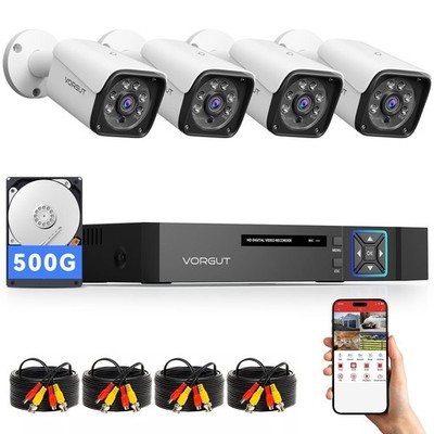 Wired Security Camera System Outdoor, 4CH 5MP Lite AHD DVR with 500G Hard Dri...