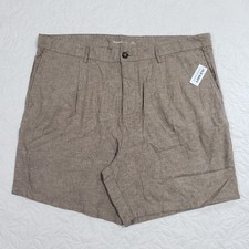 NWT Old Navy Linen Blend Shorts Mens 42 Slim Pleated Sedimentary Beige 7" Inseam