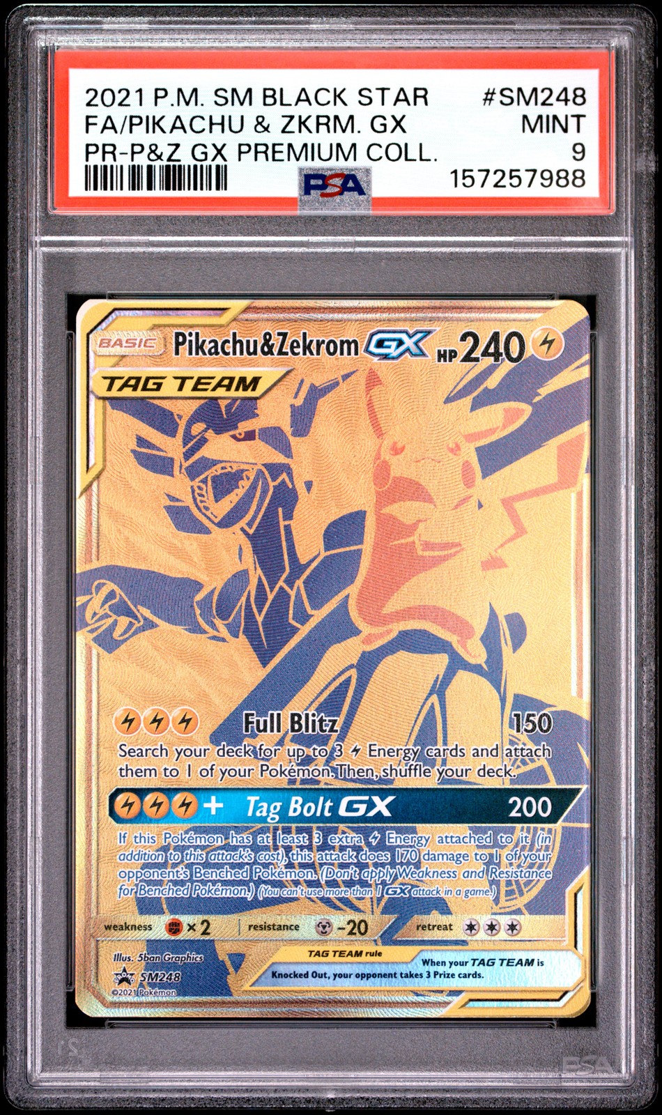 2021 POKEMON SM BLACK STAR PROMO #SM248 FULL ART/PIKACHU & ZEKROM GX PSA 9