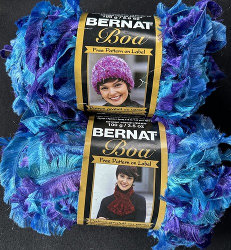 Lot of 2 skeins of Bernat Boa Eyelash Yarn, colorway "Peacock", total 200+g