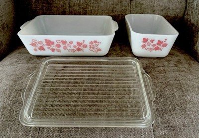 Vtg Old 1950's Pyrex Pink Gooseberry 0502 0503 Refrigerator Dishes