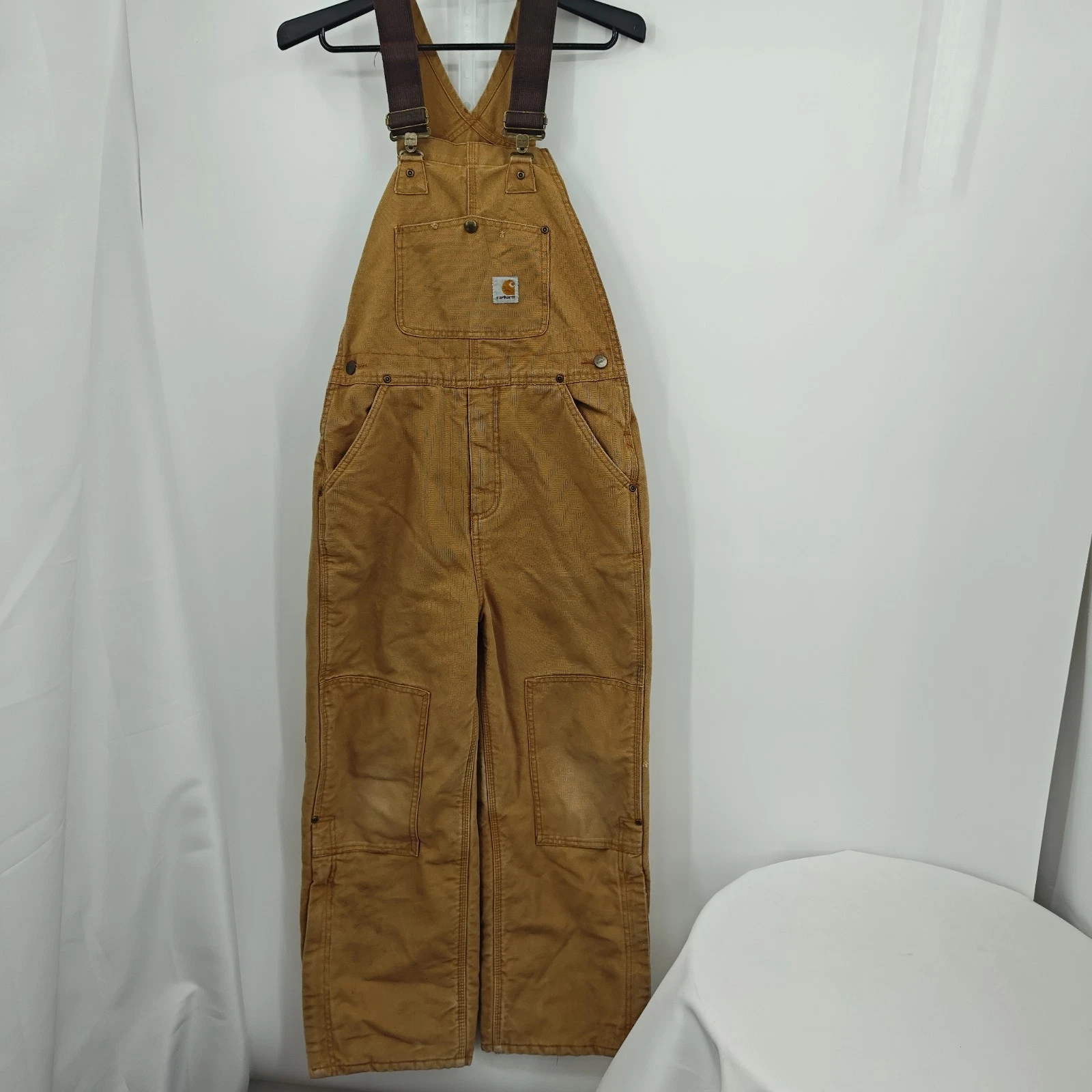 Carhartt Youth Duck Bib Overalls Beige RN 13706 Quilted Insulated Size 12