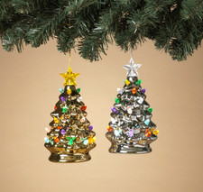 Set of 2-Lighted Christmas Tree Ornaments Silver Gold, Star Decorations 6" New