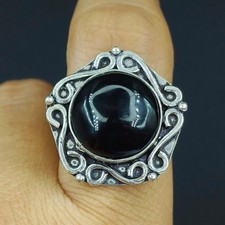 Natural Black Onyx Gemstone Handmade 925 Sterling Silver Ring Size-9.5 US