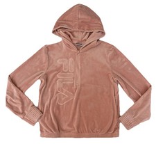 FILA Velour Hoodie Jacket S Womens 1/2 Zip Up Track Pullover Pink Logo Embossed