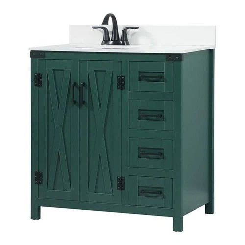 Elegant Decor Grant 32" MDF Single Bathroom Vanity with Backsplash in Green - Picture 1 of 8