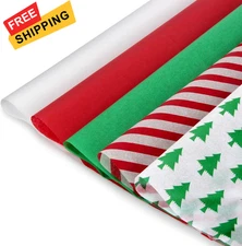 Blisstime Christmas Tissue Paper Gift Wrapping Paper, 200 green, red, white 