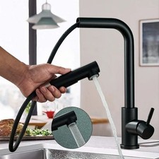 Matte Black Kitchen Sink Faucet Pull Down Sprayer Single Handle Swivel Mixer Tap