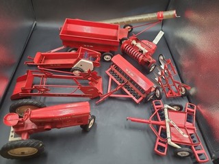 Vintage Lot Of Tru Scale 1/16 Pressed Steel Farm Toys 9 Pcs.