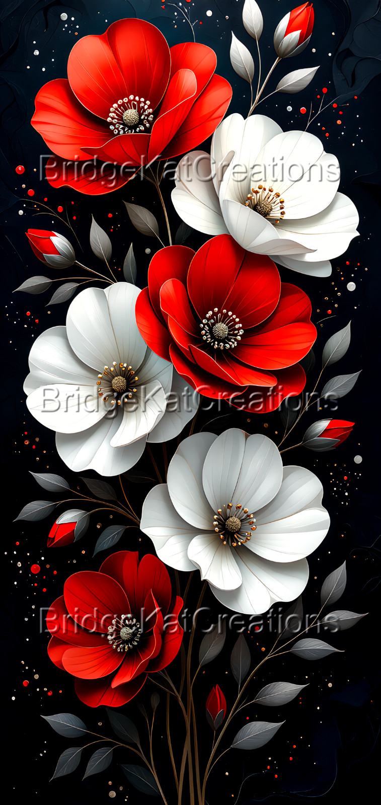 Red & White Flowers Phone Wallpaper Bundle 3 x 9:19 Digital Images Backgrounds
