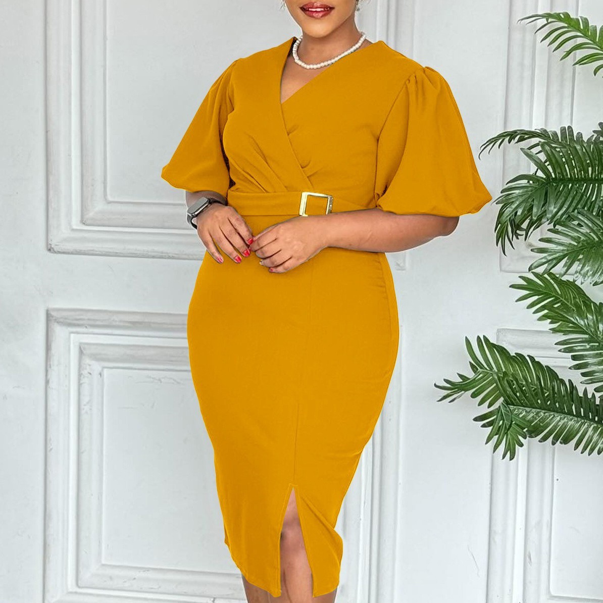 Womens Elegant Retro Classy Pencil Work Office Casual Dress Wrap Bodycon  Dress | eBay