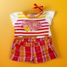 Build A Bear Cute Chick Outfit Orange Pink Plaid Shorts Bows Rare