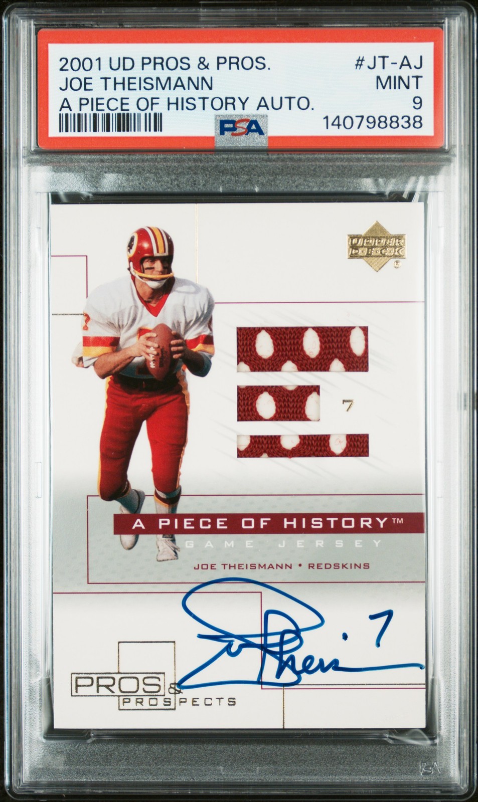 2001 UD Pros & Prospects A Piece Of History Auto. #JT-AJ Joe Theismann PSA 9