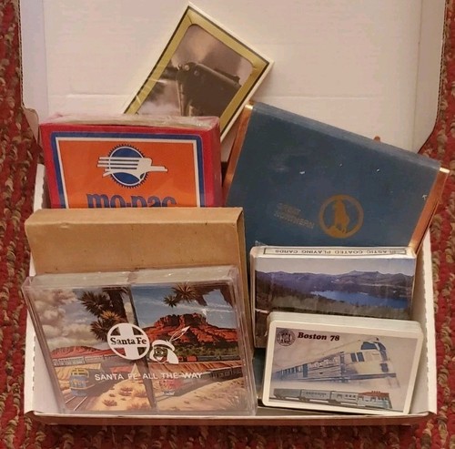 LOT railroad Train playing cards Mostly Sealed 9 Decks GN AT&SF MP CNW Lionel