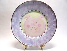 Vintage McKenzie Childs Retired PIGGY PIG PINK Enamelware Child's 8" Plate