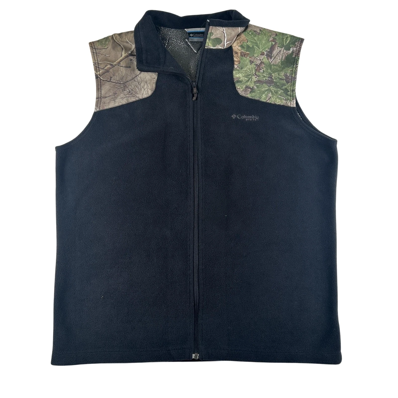 Columbia Vest Mens Large Black Fleece PHG Omni-Heat Camo Hunting Zip Outdoor