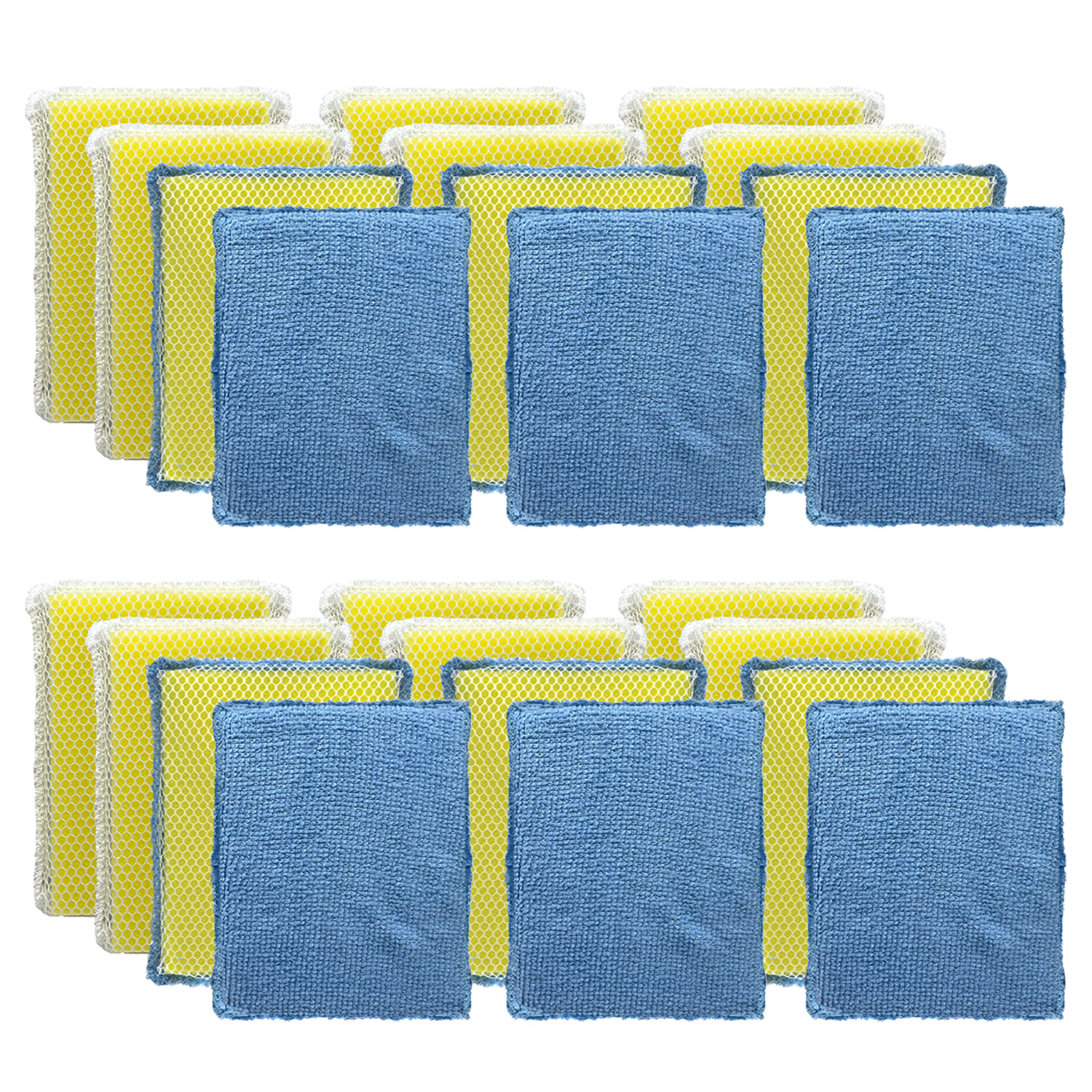 Dual Sided Sponges 24 Pk - Microfiber and Nylon Net Non Scra