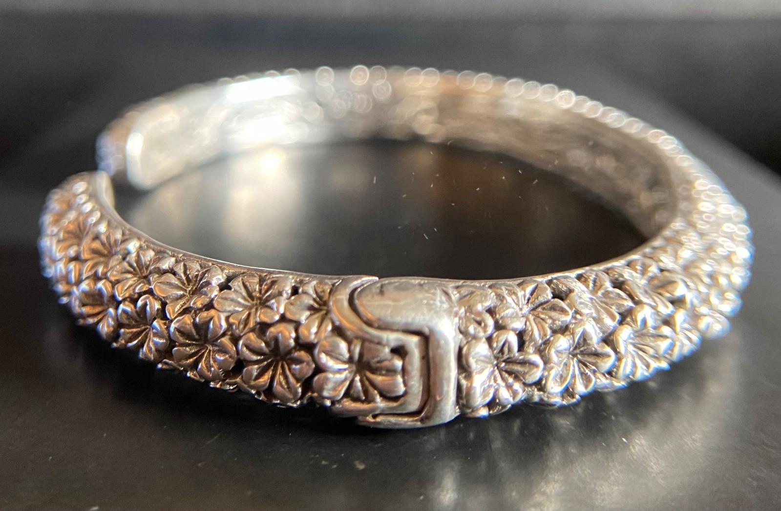 Sarda,Bali Handcrafted,Gorgeous,Sterling Cuff Bracelet in Frangipani Motif- 6.25