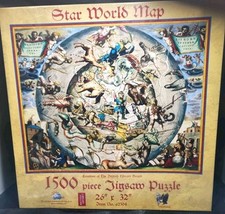 Rare HTF 1500 Piece Jigsaw Puzzle 26” x 32” Star World Map 62304 Made In The USA