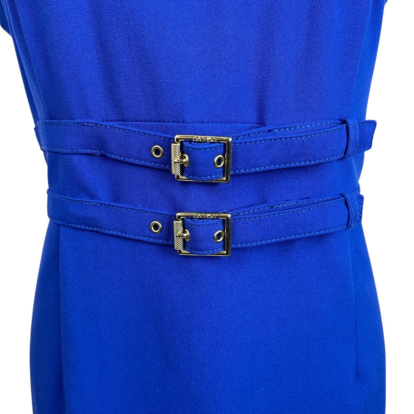 Calvin Klein Women's Dress 14 Royal Blue Sleeveless Sheath Double Belt Waist thumbnail 3