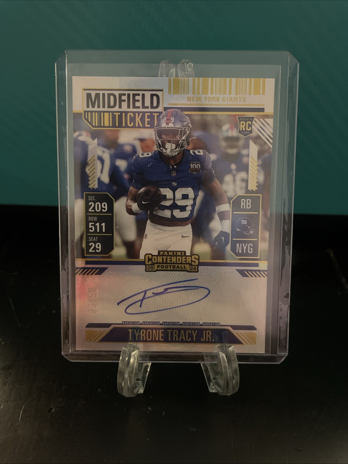 2024 Panini Contenders Midfield Ticket Tyrone Tracy Jr 05/50 Variation Auto