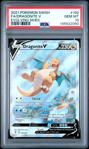2021 POKEMON SWORD & SHIELD EVOLVING SKIES #192 FULL ART/DRAGONITE V PSA 10