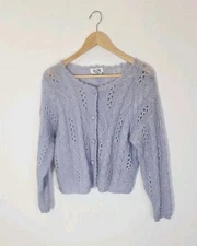 Sostanza Mohair Wool Blend Open Knit Purple Women's Cardigan Sweater Size L