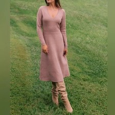 Gal Meets Glam Heide Sweater Dress XS Mauve Pink Knit Midi Long Sleeve Pointelle