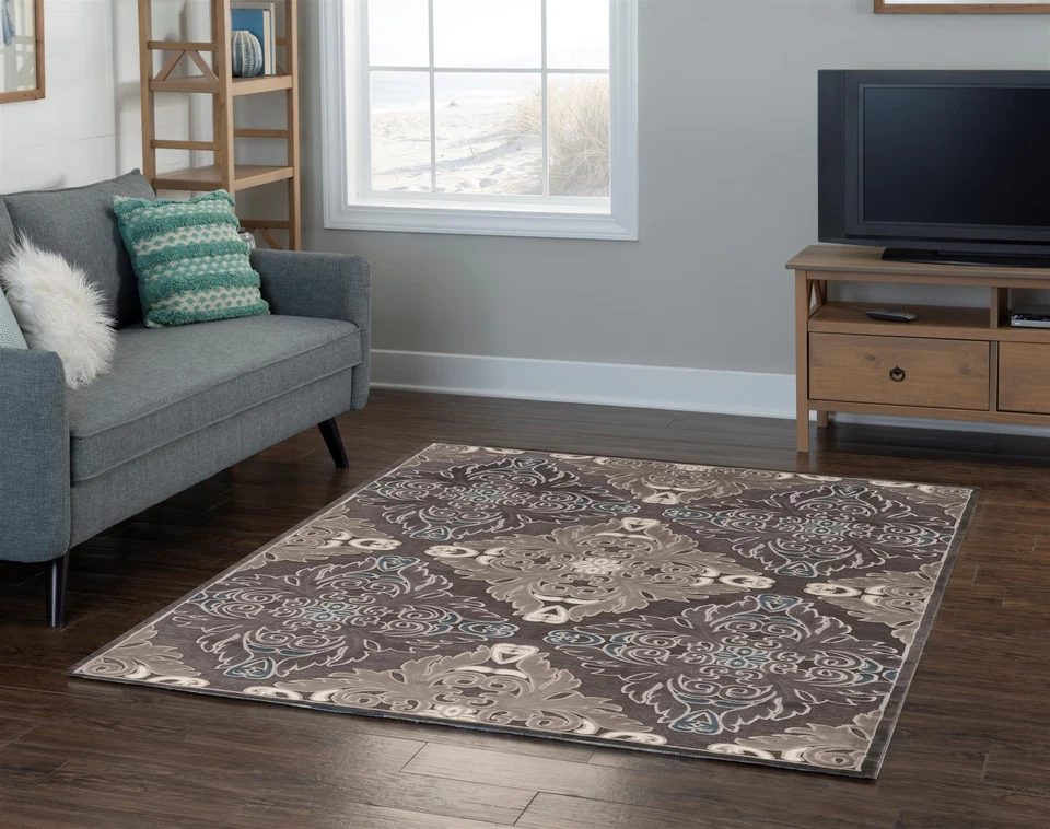 Linon Juncture Medallions Power Loomed Chenille Polyester 5'x8' Rug in Blue - Image 2 of 4