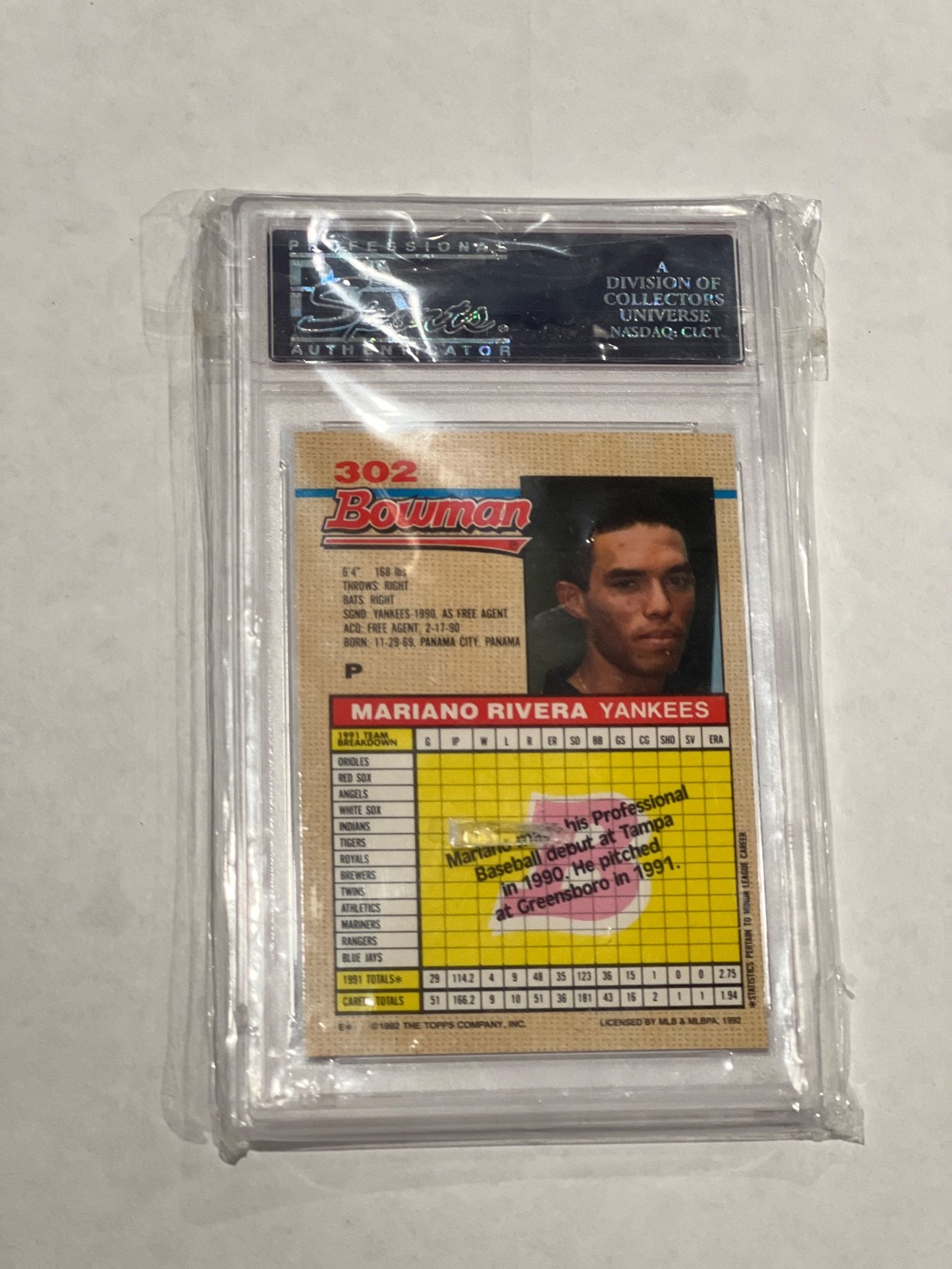 1992 Bowman Mariano Rivera Rookie Card (PSA 9) view 2