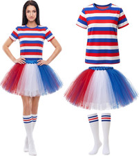 3 Pcs 4Th of July Women Tutu Set Adult Tulle Skirt Tube Socks Shirt for Flag Day