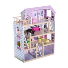 HOMCOM Casa delle Bambole in Legno 4 Piani con 13 Accessori per Bambini 3+ Anni