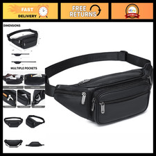 Stylish Genuine Leather Fanny Pack Waist Bag Organizer, Adjustable Belt, Multi-P