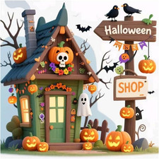 Halloween Shop Diamond Art Kits for Adults,5D Pumpkins Diamond Art Painting Kits