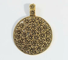 Large gold round floral necklace pendant