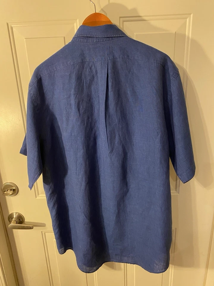 Camisa Daniel Cremieux Para Hombre Denim Azul 100% Lino Manga Corta Con Botones M Foto 2 de 4