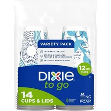 Disposable Insulated Paper Coffee Cups with Lids 12 oz 14 ct Hot Cold Beverage