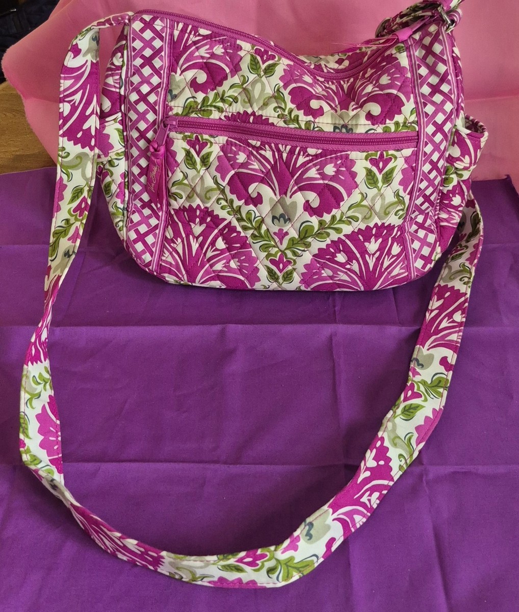 VERA BRADLEY PINK GREEN FLORAL ZIP SHOULDER BAG WITH INNER POCKETS