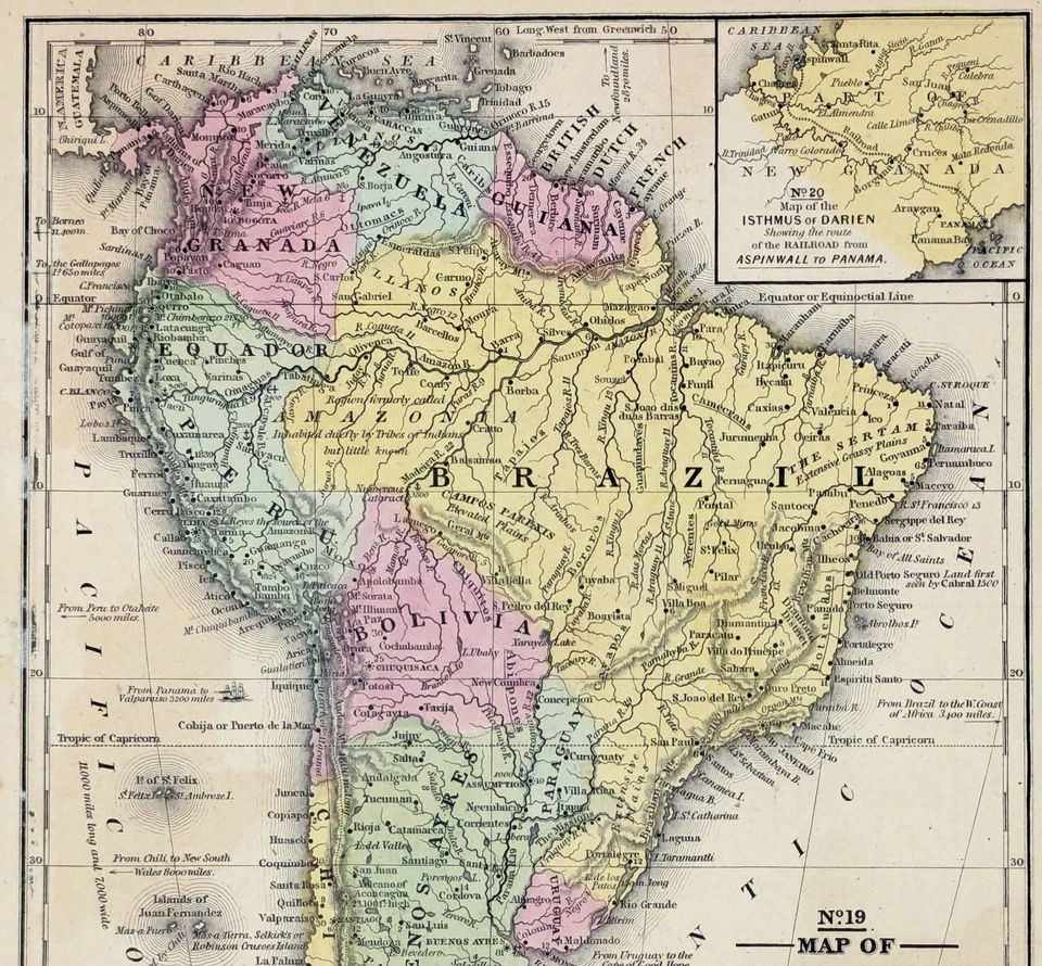 Карта 1852 ЮЖНАЯ АМЕРИКА ОРИГИНАЛ (10,5 X 7,5) МИТЧЕЛЛ - БРАЗИЛИЯ - ПАТАГОНИЯ - ПЕРУ - Изображение 3 из 3