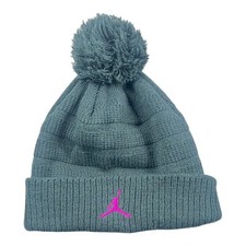 Youth Jordan Brand Pink Jumpman Logo Beanie Pom Skull Cap Winter Hat Gray Pink