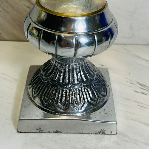 Vintage silver & GLASS CANDLE LAMP 10” tall by 7” round - Picture 5 of 8