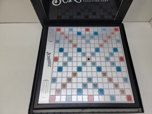 Scrabble Word Game Onyx Edition Rotating Gameboard Black Tiles Silver Print - Picture 5 of 14