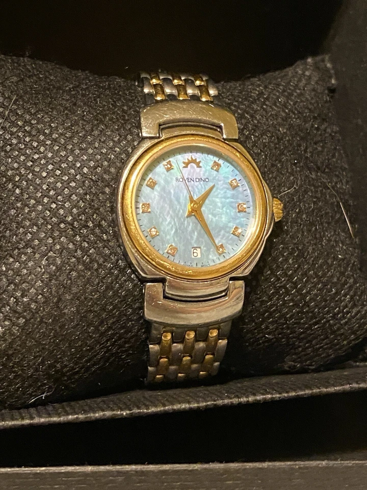 Roven Dino 10 Genuine Diamonds Swiss 7 Jewel Sapphire Gold Plated 24MM Watch - Image 2 of 4