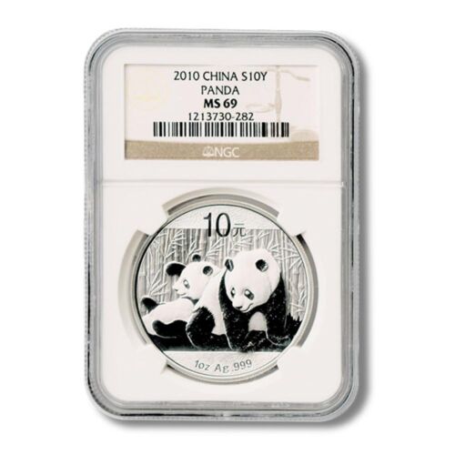 China Two Pandas 10 Yuan 2010 1 Ounce of .999 Silver NGC MS 69 - Picture 1 of 3