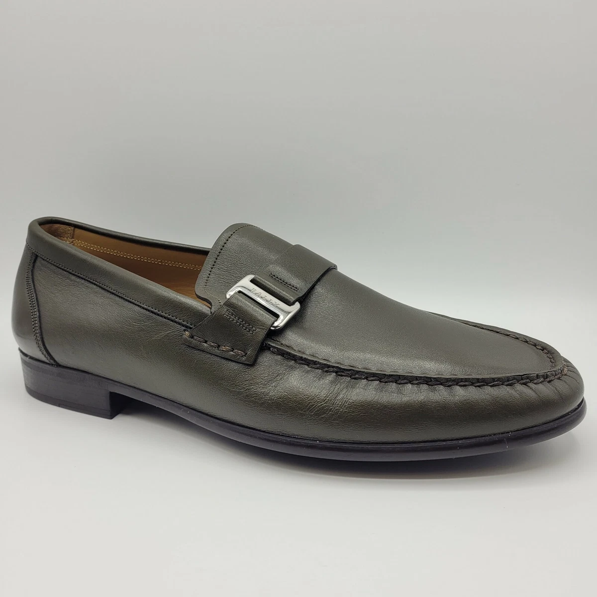 Bally Colbar Men s Olive Leather Slip On Loafer w Metal Detail US 9.5D 8.5 EU