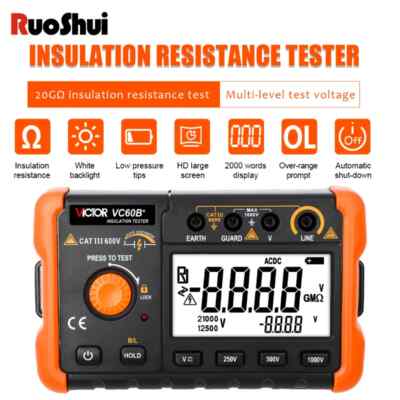 VC60B+ LCD Digital Insulation Resistance Meter Tester Megohmmeter 250 - 1000V