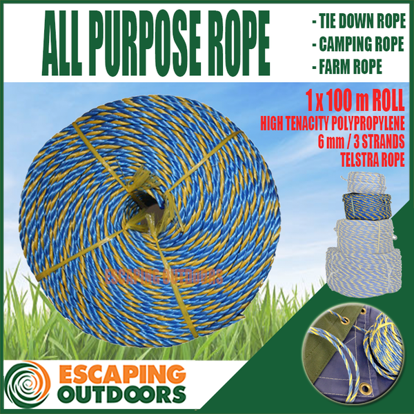 Poly Rope 200m Camping Caravan Tarp Tiedown Farm Telstra Guy Line 6mm