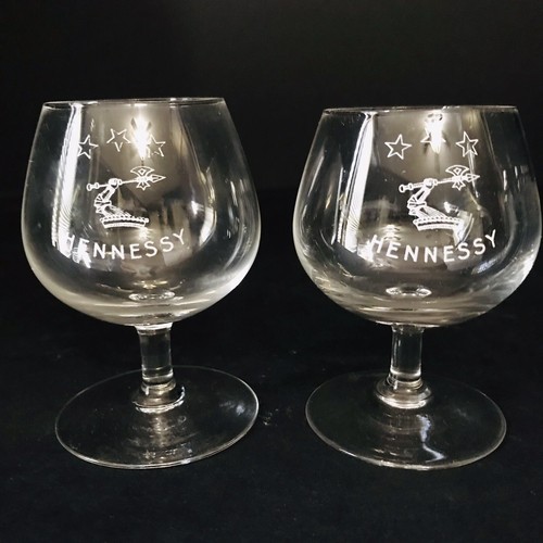 Pair Of Vintage Hennessy Cognac Snifter Shot Glasses 3 Star Etched Logo