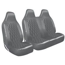 FOR VW TRANSPORTER T4 T5 T6 - GREY QUILTED DIAMOND LEATHER VAN SEAT COVERS 2+1