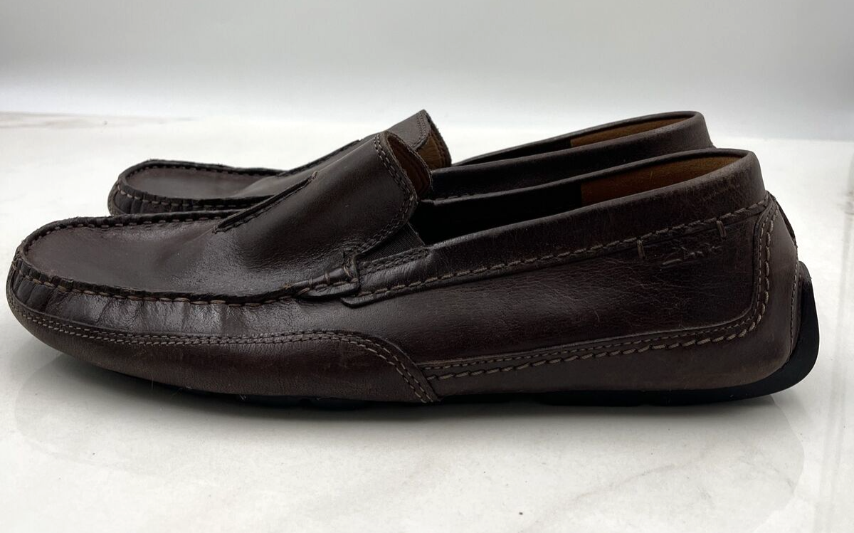 Clarks Ashmont Race Brown Leather Driving Loafers for Men Size 8.5-image